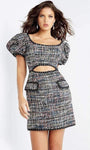 Sophisticated Sheath Bateau Neck Natural Waistline Pocketed Cutout Wrap Fitted Puff Sleeves Sleeves Short Sheath Dress