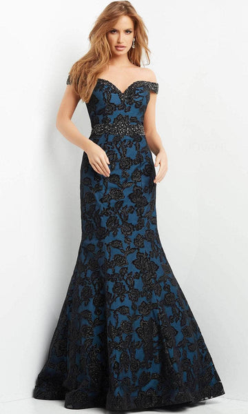 Lace Floor Length Mermaid Floral Print Off the Shoulder Sweetheart Natural Waistline Beaded Applique Goddess Open-Back Evening Dress with a Brush/Sweep Train