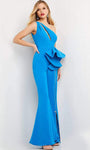 Natural Waistline Sleeveless Fitted Back Zipper Slit Keyhole Asymmetric Floor Length Jumpsuit