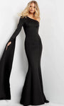 Asymmetric Open-Back Back Zipper Long Sleeves Mermaid Floor Length Natural Waistline Evening Dress with a Brush/Sweep Train