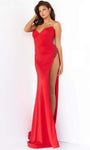 Strapless Sweetheart Sheath Slit Beaded Fitted Natural Waistline Sheath Dress with a Brush/Sweep Train