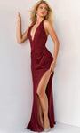 V-neck Open-Back Gathered Pleated Beaded Slit Floor Length Sheath Natural Waistline Sleeveless Halter Plunging Neck Sheath Dress with a Brush/Sweep Train