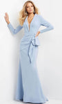 V-neck Sheer Illusion Draped Wrap Natural Waistline Long Sleeves Collared Plunging Neck Mermaid Evening Dress with a Brush/Sweep Train With Ruffles