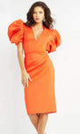 V-neck Above the Knee Sheath Puff Sleeves Sleeves Back Zipper Slit Plunging Neck Natural Waistline Sheath Dress/Prom Dress