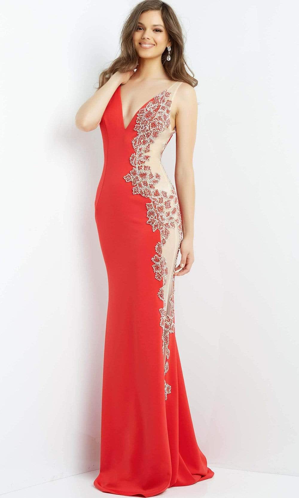 Jovani - 07275 V-Neck Sheer Side Embellished Gown
