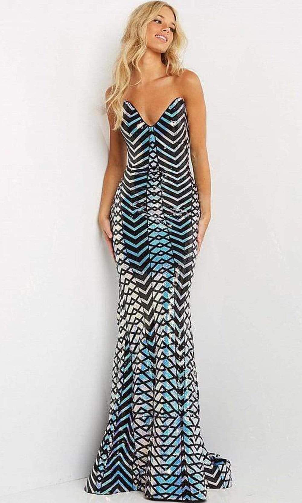 Jovani - 07285 Strapless Zigzag Sequin Long Gown
