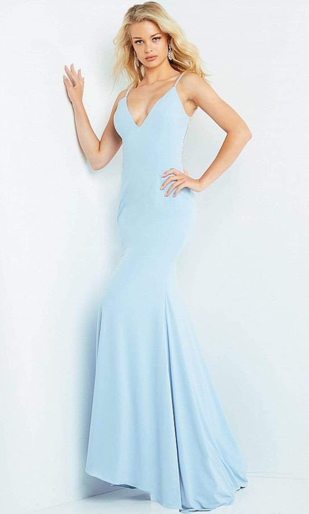 Jovani - 07297 Plunging V-Neck Plus Size Prom Trumpet Dress
