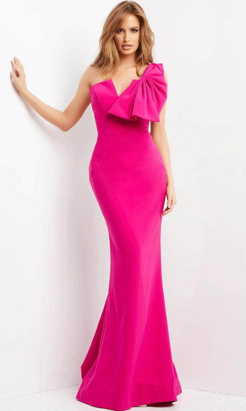 Strapless Natural Waistline Asymmetric Open-Back One Shoulder Mermaid Evening Dress with a Brush/Sweep Train With a Bow(s)