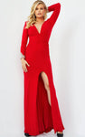 Sexy V-neck Floor Length Sheath Ruched Gathered Beaded Slit Back Zipper Natural Waistline Long Sleeves Plunging Neck Sheath Dress/Evening Dress/Mother-of-the-Bride Dress