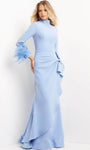 Mermaid High-Neck Long Sleeves Floor Length Natural Waistline Fitted Wrap Draped Mother-of-the-Bride Dress with a Brush/Sweep Train With Ruffles