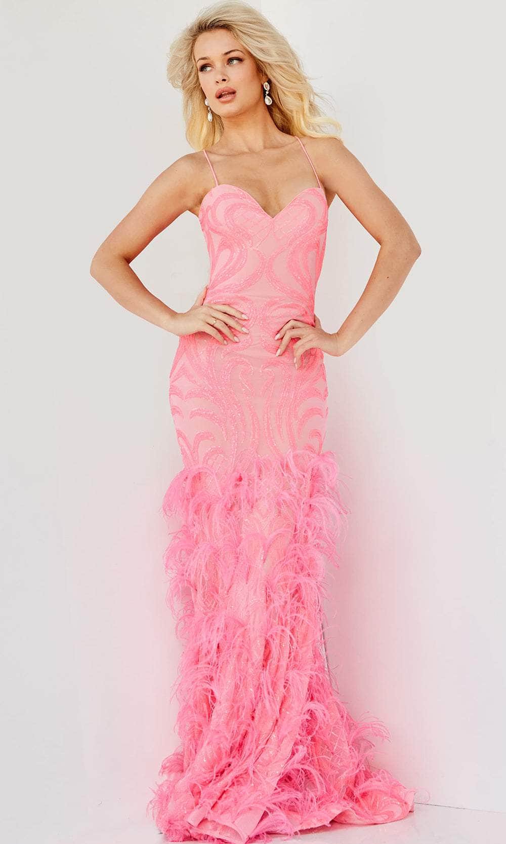 Jovani 07425 - Sweetheart Sequin Feathered Prom Dress
