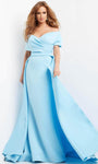 A-line V-neck Natural Waistline Mermaid Fitted Draped Off the Shoulder Evening Dress with a Brush/Sweep Train