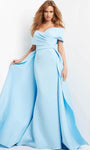 A-line V-neck Mermaid Off the Shoulder Natural Waistline Draped Fitted Evening Dress with a Brush/Sweep Train