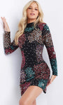 Back Zipper Fitted Slit Beaded Sequined Short High-Neck Natural Waistline Long Sleeves Sheath Sheath Dress