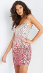 V-neck Strapless Short Natural Waistline Sequined Lace-Up Sheath Sheath Dress