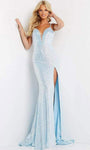 Sexy V-neck Fitted Open-Back Sheer Mermaid Natural Waistline Plunging Neck Sleeveless Dress with a Brush/Sweep Train