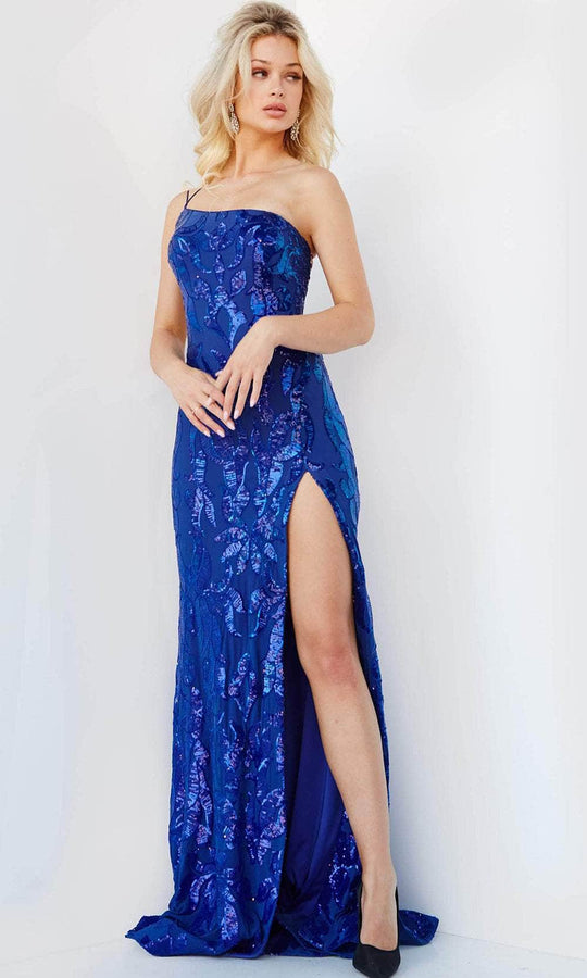 Asymmetrical Royal Blue Velvet Long Prom Dress