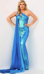 Chiffon Two-Toned Print Natural Waistline Cutout Sequined Asymmetric Mermaid Prom Dress with a Brush/Sweep Train