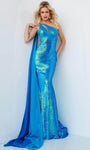 Natural Waistline Sequined Asymmetric Cutout Two-Toned Print Chiffon Mermaid Prom Dress with a Brush/Sweep Train
