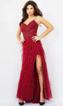 Sexy Beaded Lace-Up Slit Spaghetti Strap Sheath Sweetheart Natural Waistline Sheath Dress/Prom Dress with a Brush/Sweep Train