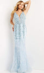 Sophisticated V-neck Mermaid Floor Length Beaded Sheer Back Zipper Illusion Natural Waistline Plunging Neck Sleeveless Dress