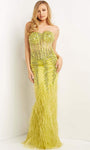 Strapless Mermaid Sweetheart Beaded Sheer Back Zipper Corset Natural Waistline Dress with a Brush/Sweep Train