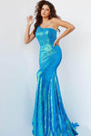 Sequined Open-Back Asymmetric Fitted Sheath Natural Waistline Floor Length One Shoulder Sleeveless Sheath Dress with a Brush/Sweep Train