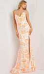 Sexy V-neck Sheath Lace-Up Slit Fitted Sequined Natural Waistline Floral Print Sleeveless Sheath Dress with a Brush/Sweep Train