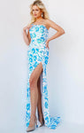 08256 Floral Sequin Asymmetrical Prom Sheath Gown