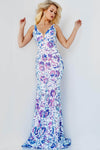 Mermaid Floral Print Sleeveless Plunging Neck Sweetheart Natural Waistline Sheer Sequined Open-Back Fitted Back Zipper Dress with a Brush/Sweep Train