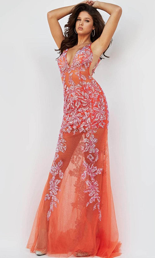 Red Floral Printed Beaded Prom Dresses Plus Size