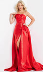 Sophisticated A-line Strapless Natural Waistline Open-Back Slit Pleated Back Zipper Sweetheart Floor Length Evening Dress with a Court Train