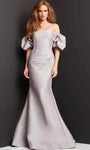 Bubble Dress Natural Waistline Off the Shoulder Back Zipper Fitted Open-Back Mermaid Evening Dress with a Brush/Sweep Train