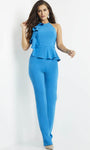 Floor Length Crepe High-Neck Back Zipper Fitted Sleeveless Jumpsuit With Ruffles
