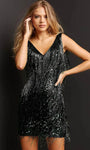 Sexy Sophisticated V-neck Strapless Natural Waistline Beaded Fitted Sequined V Back Halter Lace Sleeveless Cocktail Above the Knee Sheath Sheath Dress