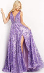 A-line V-neck Floral Print Natural Waistline Plunging Neck V Back Applique Slit Sheer Back Zipper Sequined Sleeveless Floor Length Dress with a Brush/Sweep Train