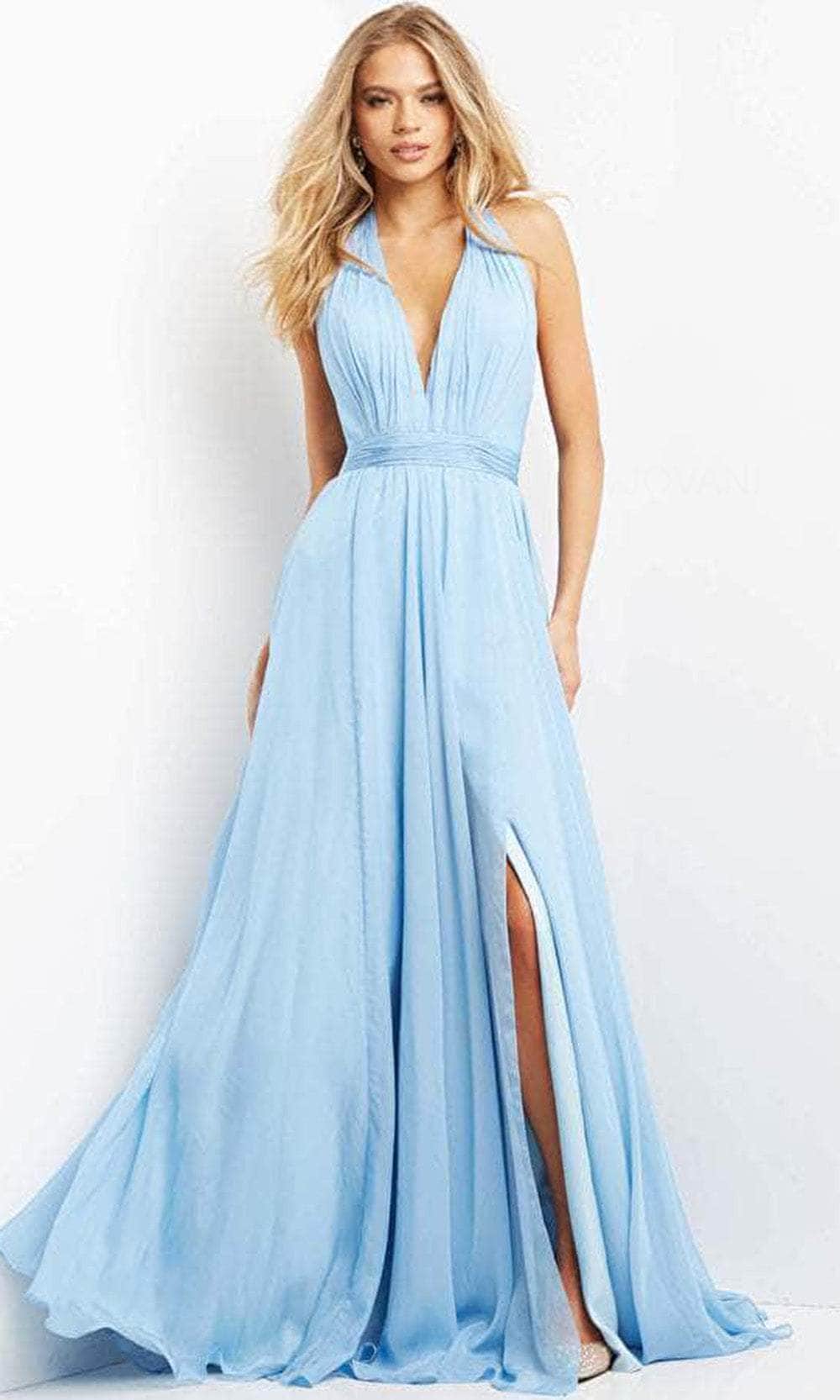 Jovani 08682 - Sleeveless Deep Halter Neck Plus Size Prom Dress
