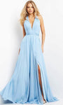 Plus Size A-line Floor Length Open-Back Ruched Pleated Fitted Flowy Slit Back Zipper Elasticized Empire Waistline Sleeveless Halter Plunging Neck Prom Dress with a Brush/Sweep Train