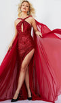 Natural Waistline Halter Sheath Slit Cutout Sequined Sheath Dress/Prom Dress with a Brush/Sweep Train