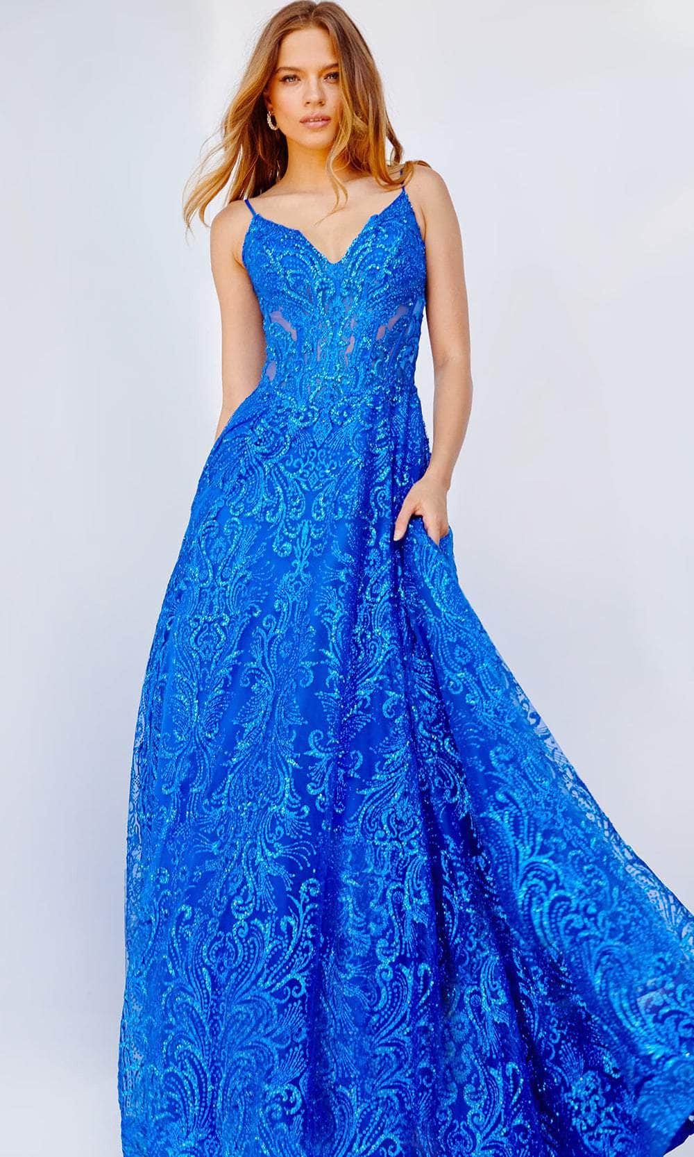 Jovani 09016 - Spaghetti Strap Glitter Prom Dress

