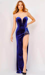 Strapless Floor Length Velvet Sheath Natural Princess Seams Waistline Sheer Tiered Slit Beaded Open-Back Plunging Neck Sweetheart Sheath Dress/Prom Dress with a Court Train