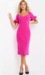 Sweetheart Ruffle Trim Sheath Short Sleeves Sleeves Above the Knee Natural Waistline Hidden Back Zipper Sheath Dress