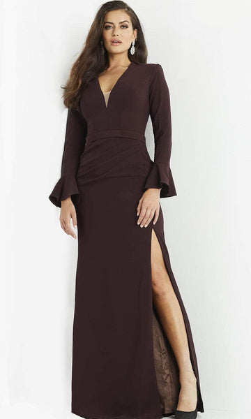 V-neck Floor Length Plunging Neck Back Zipper Slit Mesh Sheath Natural Waistline Sheath Dress/Evening Dress