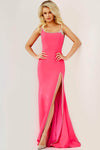 Jeweled Backless Slit Sheath Scoop Neck Natural Waistline Spaghetti Strap Sheath Dress/Prom Dress with a Brush/Sweep Train