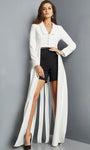 V-neck Collared Floor Length Short Natural Waistline Button Front Front Zipper Fitted Long Sleeves Evening Dress/Romper