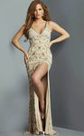 V-neck Paisley Print Sleeveless Natural Waistline Mermaid Crystal Slit Beaded Back Zipper Evening Dress/Prom Dress