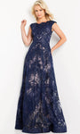 A-line Jeweled Neck Fall Cap Sleeves Beaded Back Zipper Sheer Floor Length Natural Waistline Lace Evening Dress