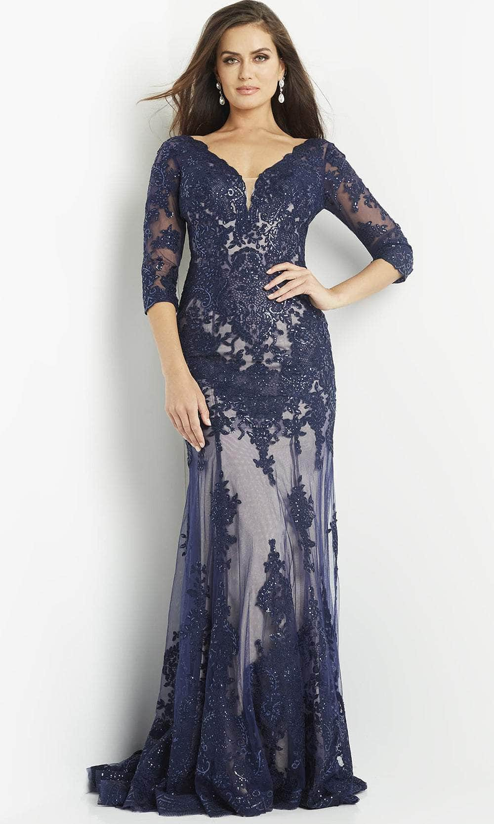 Jovani 09531 - Laced V-Neck Evening Dress
