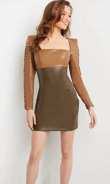 Sexy Sophisticated Strapless Short Two-Toned Print Natural Waistline Sheath Fitted Beaded Lace-Up Halter Square Neck Long Sleeves Sheath Dress