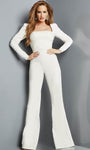 Back Zipper Lace-Up Long Sleeves Floor Length Empire Waistline Square Neck Jumpsuit